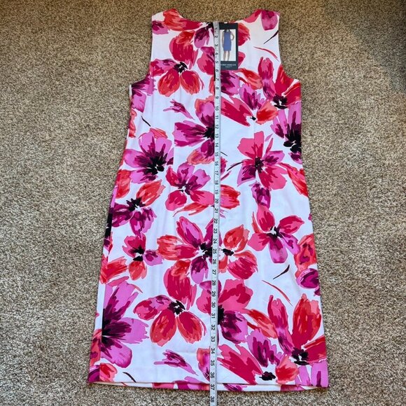 Mario Serrani sheath dress white pink flowers sleeveless office formal evening - Picture 3 of 8